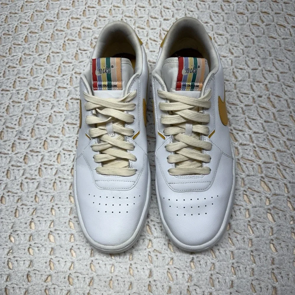 Nike Court Blanc Shoes Womens Size 12 White Leather Low Top Casual CI0808-101